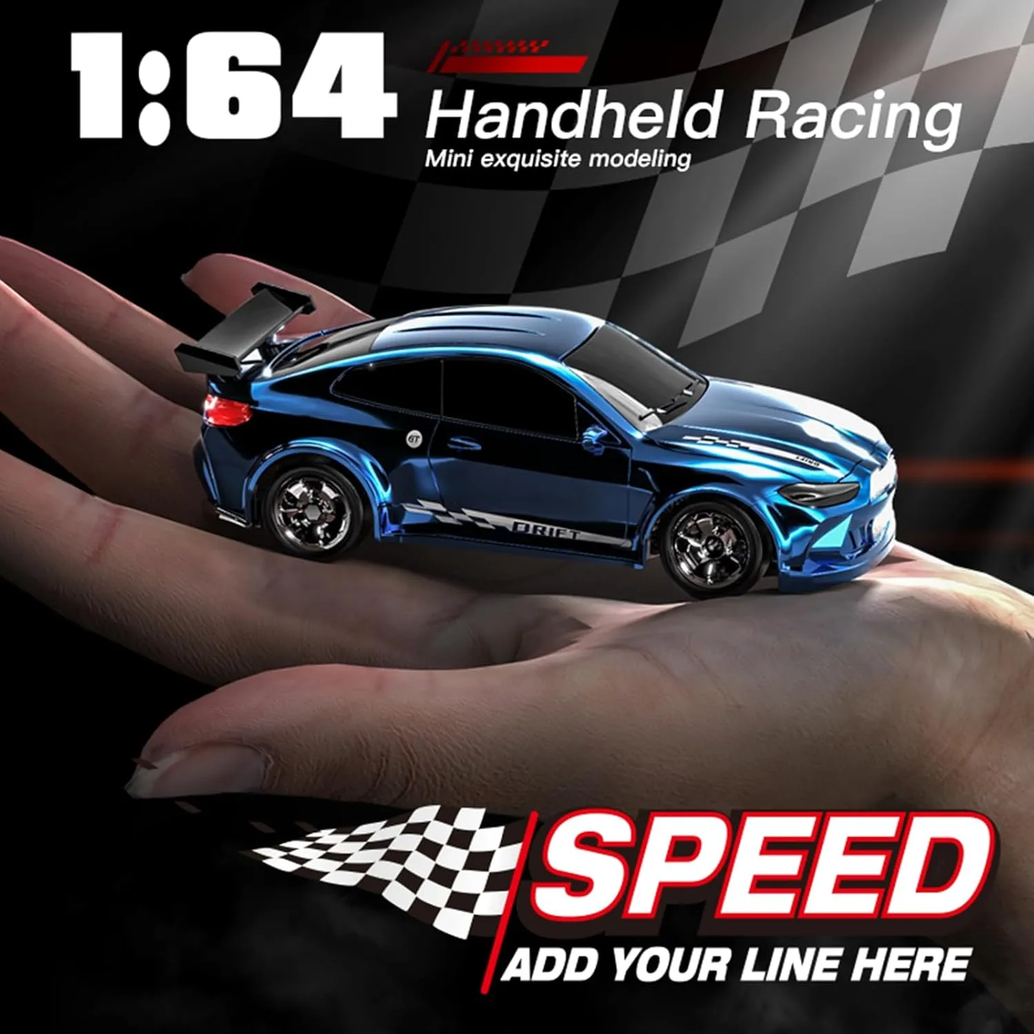 Desktop Drift Car, 1/64 Scale Mini RC Drift Car with LED Lights, Remote Control Vehicle with Electronic Locator, 4WD Mini RC Drift Cars for Race, Children's Gifts and Toys (KF20 Blue)