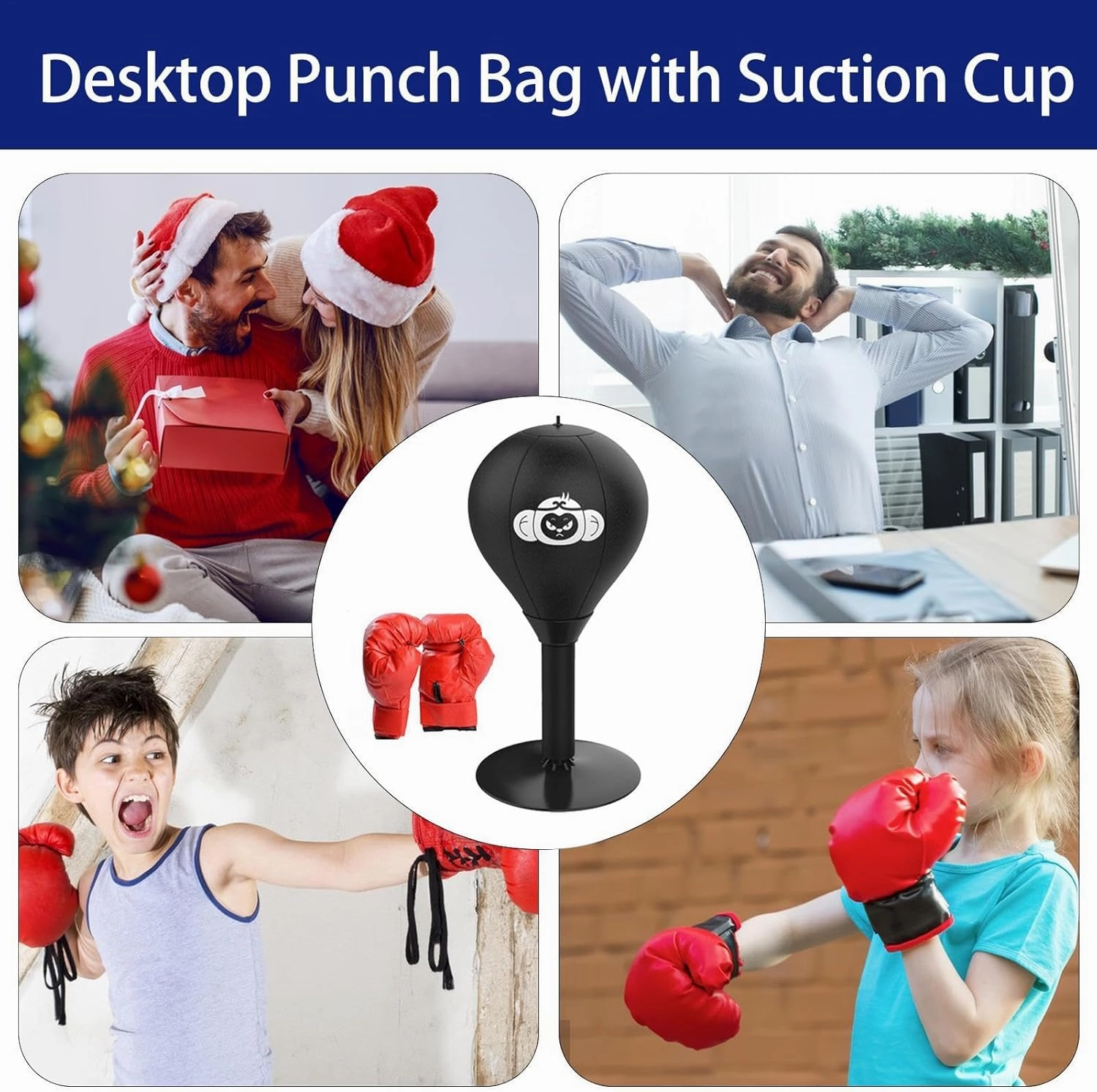 Desktop Punching Bag - Stress Relief Toy, Home Gym Equipment | Anger Management Gadgets, Comes with Desk Clamp and Extra Strong Suction Cup, for Home or Office Stress Relief Training, Fun Gift
