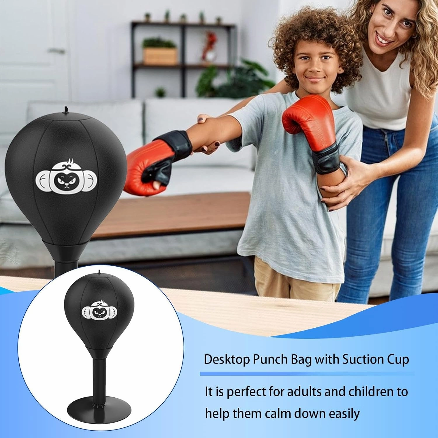 Desktop Punching Bag - Stress Relief Toy, Home Gym Equipment | Anger Management Gadgets, Comes with Desk Clamp and Extra Strong Suction Cup, for Home or Office Stress Relief Training, Fun Gift
