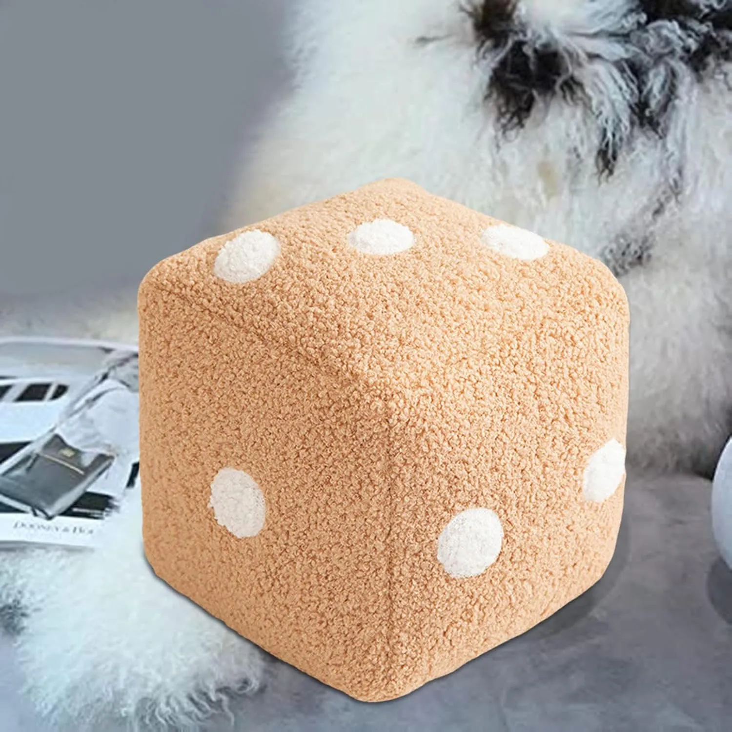Dice Plush Pillow Creative Funny Simulation Dice Plush Pillow Dice Cubic Throw Pillow Dice Cube Plush Pendant Dice Stuffed Soft Sofa Back Cushion for Couch Bedroom Living Room Car Decor (Brown)