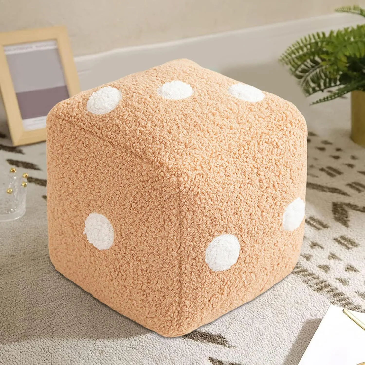 Dice Plush Pillow Creative Funny Simulation Dice Plush Pillow Dice Cubic Throw Pillow Dice Cube Plush Pendant Dice Stuffed Soft Sofa Back Cushion for Couch Bedroom Living Room Car Decor (Brown)