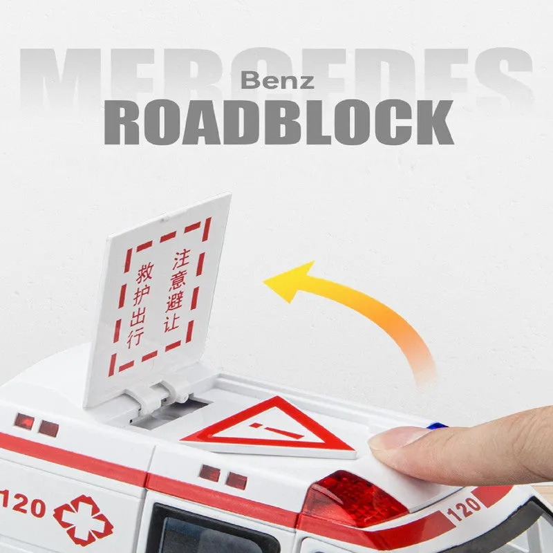 Diecast Resembling Mercedes-Benz Ambulance Pull Back Car with Lights & Sounds | 1:32 Scale Model