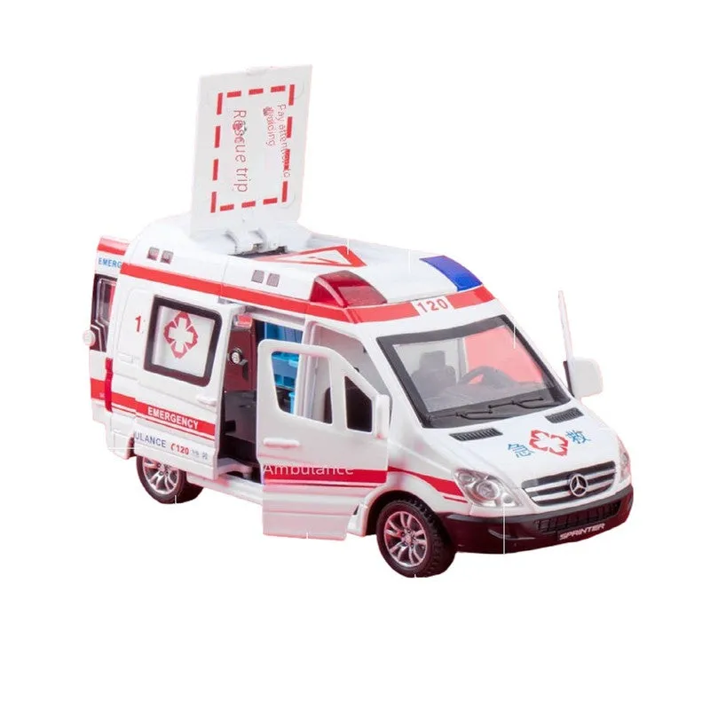 Diecast Resembling Mercedes-Benz Ambulance Pull Back Car with Lights & Sounds | 1:32 Scale Model