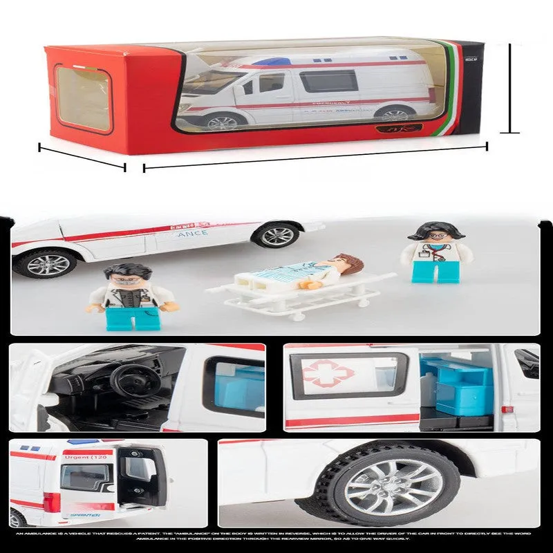 Diecast Resembling Mercedes-Benz Ambulance Pull Back Car with Lights & Sounds | 1:32 Scale Model