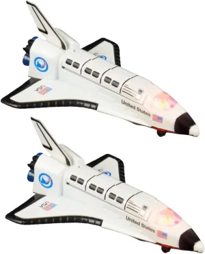 Diecast Space Shuttle (6") with Lights, Sound and Pullback Motion (2 Pack) Battery Operated Spaceship Outer Space Astronaut Cosmos Exploration Theme Party Favor Decor