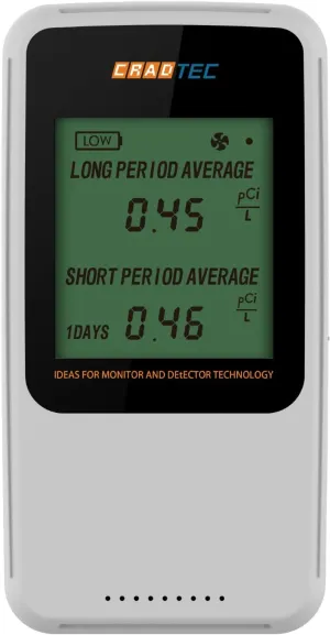 Digital Radon Detector III, White, Radon Monitor, Radon Meter, Tempered Glass, Short Term and Long Term Result, Portable, Easy to Use, 3 AAA Batteries, Switchable Between Bq/M3 and pCi/L