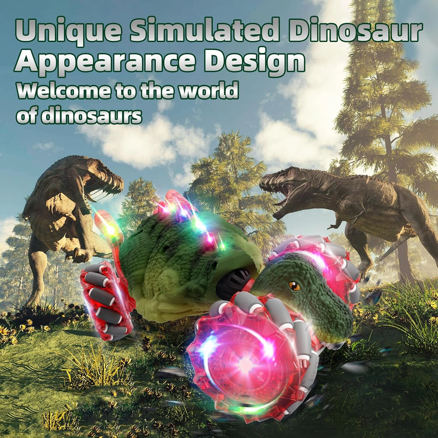 Dinosaur Remote Control Car, 2.4Ghz 4WD RC Cars with Dinosaur Sounds & Light Music, Gravity Gesture Sensing Remote Control Monster Truck Kids Toys, RC Stunt Twist Car Toys for Ages 4 5 6 7 8-13yr