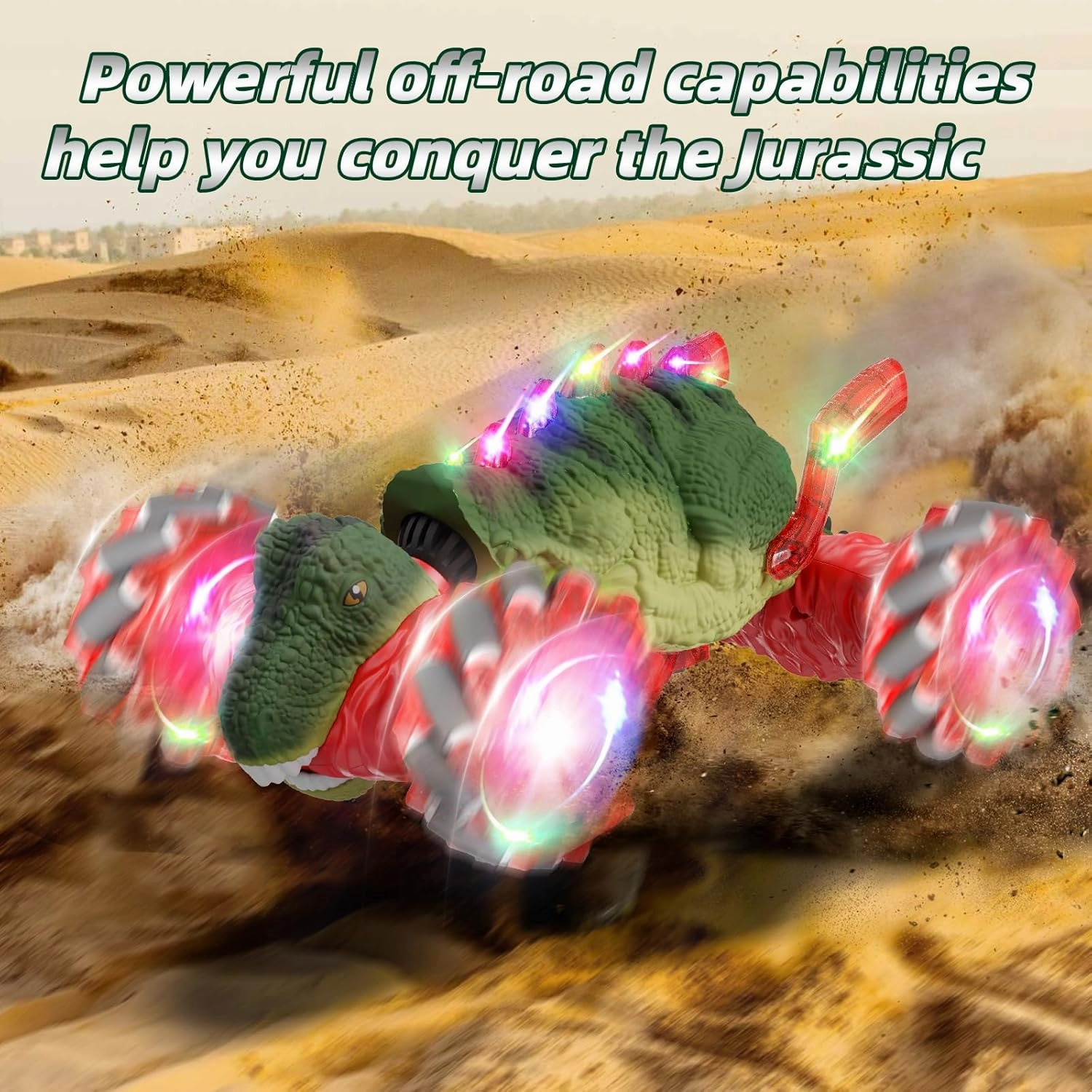 Dinosaur Remote Control Car, 2.4Ghz 4WD RC Cars with Dinosaur Sounds & Light Music, Gravity Gesture Sensing Remote Control Monster Truck Kids Toys, RC Stunt Twist Car Toys for Ages 4 5 6 7 8-13yr