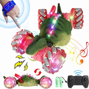 Dinosaur Remote Control Car, 2.4Ghz 4WD RC Cars with Dinosaur Sounds & Light Music, Gravity Gesture Sensing Remote Control Monster Truck Kids Toys, RC Stunt Twist Car Toys for Ages 4 5 6 7 8-13yr