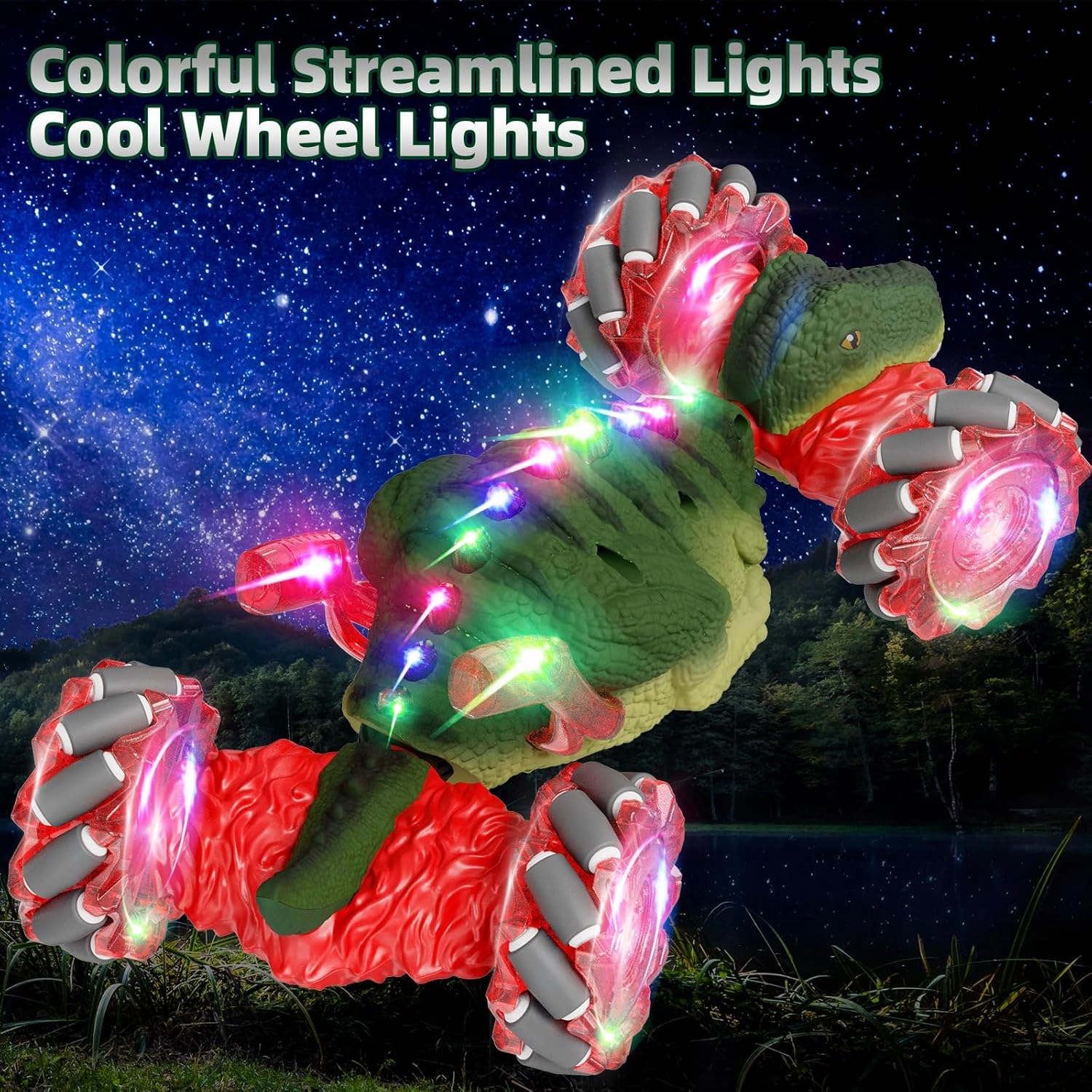 Dinosaur Remote Control Car, 2.4Ghz 4WD RC Cars with Dinosaur Sounds & Light Music, Gravity Gesture Sensing Remote Control Monster Truck Kids Toys, RC Stunt Twist Car Toys for Ages 4 5 6 7 8-13yr