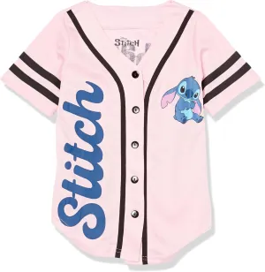 Disney Girls Lilo & Stitch, Angel Baseball Jersey-Classic Mesh Button Down Shirt