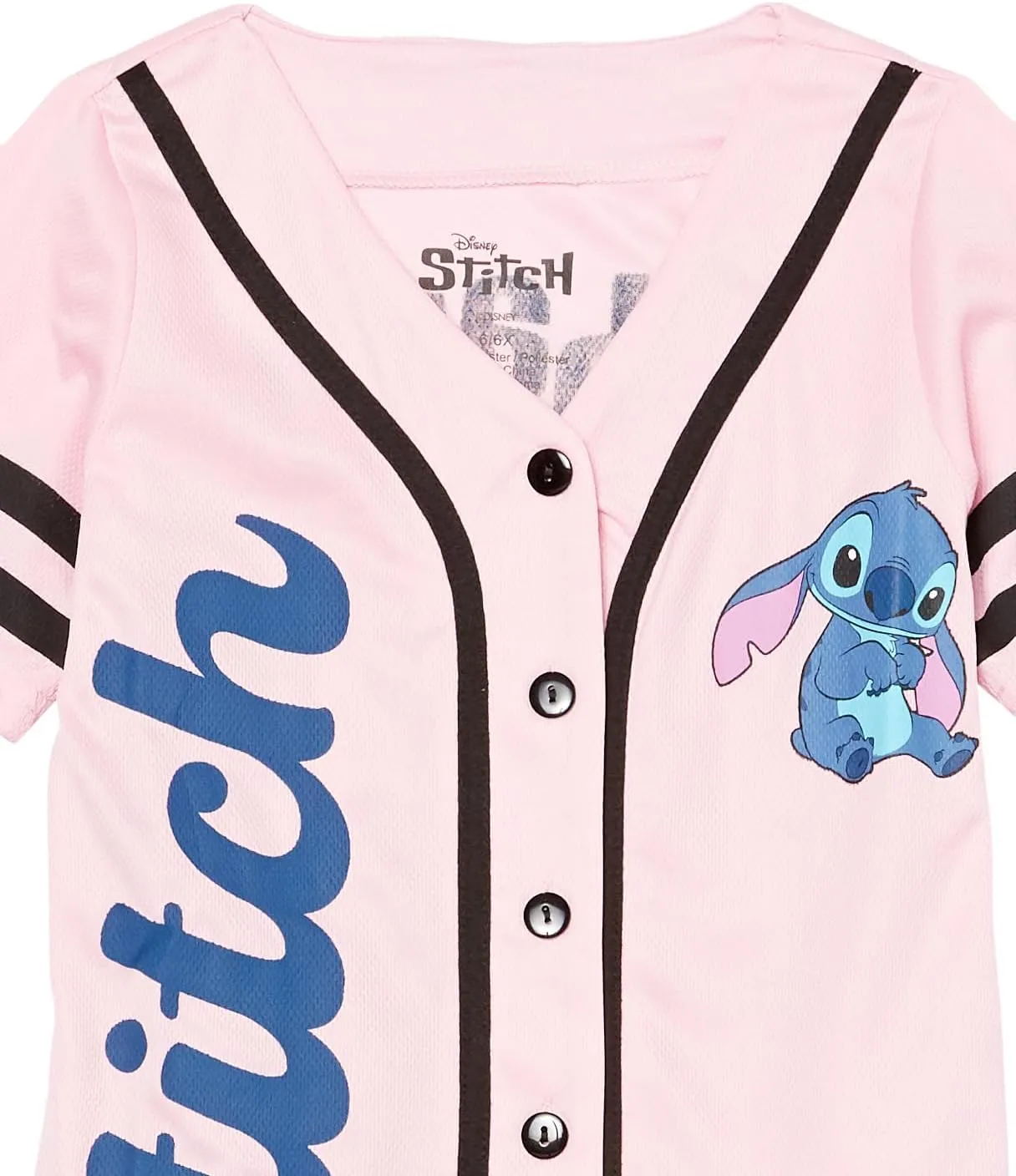 Disney Girls Lilo & Stitch, Angel Baseball Jersey-Classic Mesh Button Down Shirt