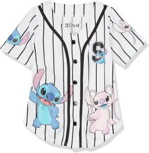 Disney Girls Lilo & Stitch, Angel Baseball Jersey-Classic Mesh Button Down Shirt