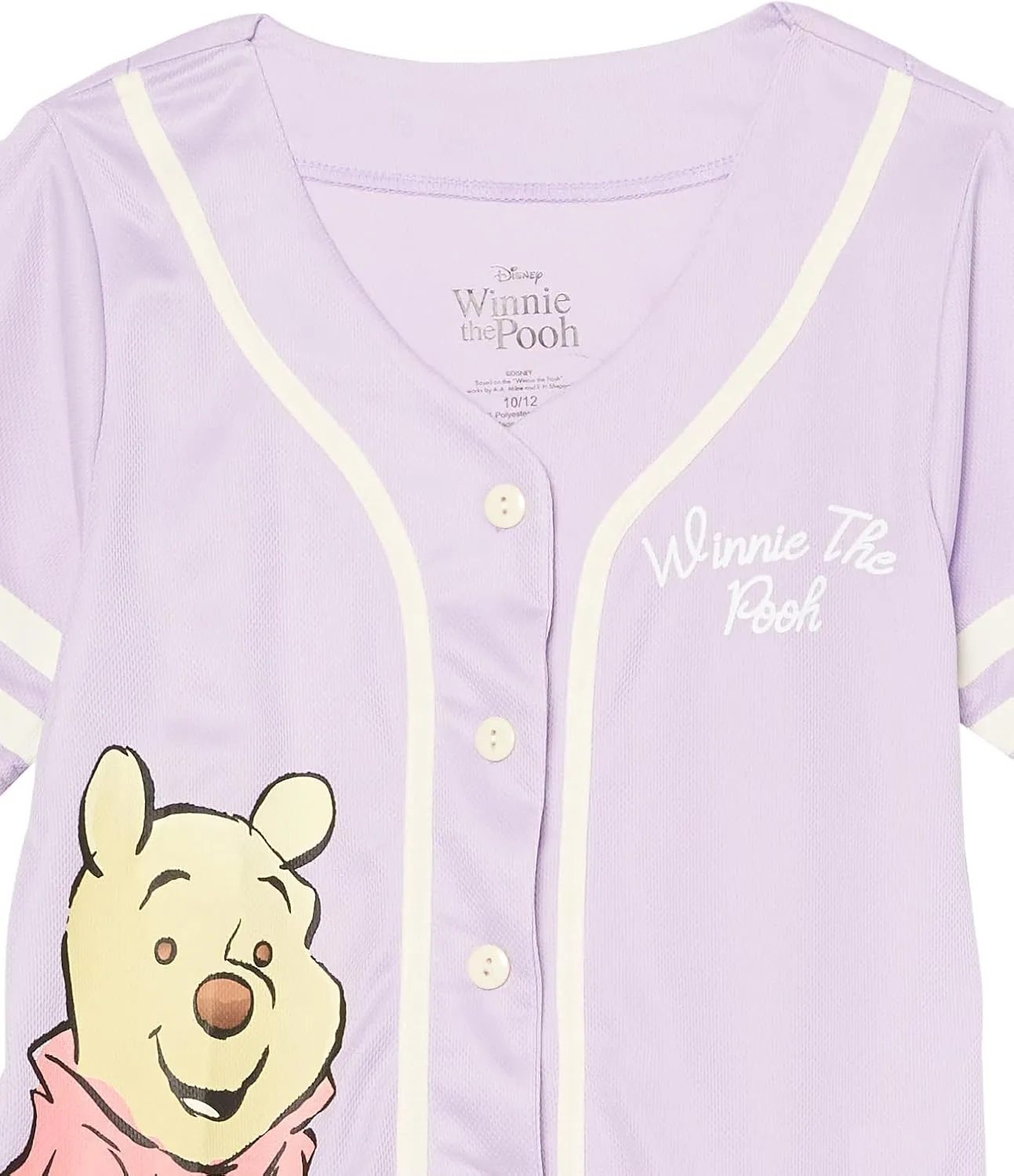 Disney Girls Winnie The Pooh Baseball Jersey-Classic Mesh Button Down Shirt