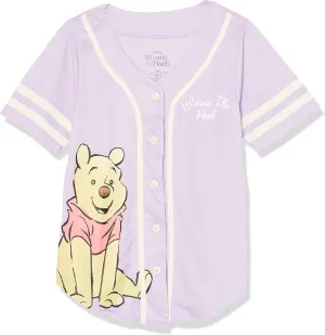 Disney Girls Winnie The Pooh Baseball Jersey-Classic Mesh Button Down Shirt