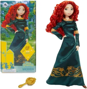 Disney Store Official Disney Princess Classic Doll (Merida), 11 Inches, Includes Brush with Molded Details, Fully Posable Toy in Classic Outfit - Disney Princess Toys for Girls