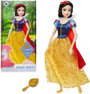 Disney Store Official Disney Princess Classic Doll (Snow White), 11 Inches, Includes Brush with Molded Details, Fully Posable Toy in Classic Outfit - Disney Princess Toys for Girls