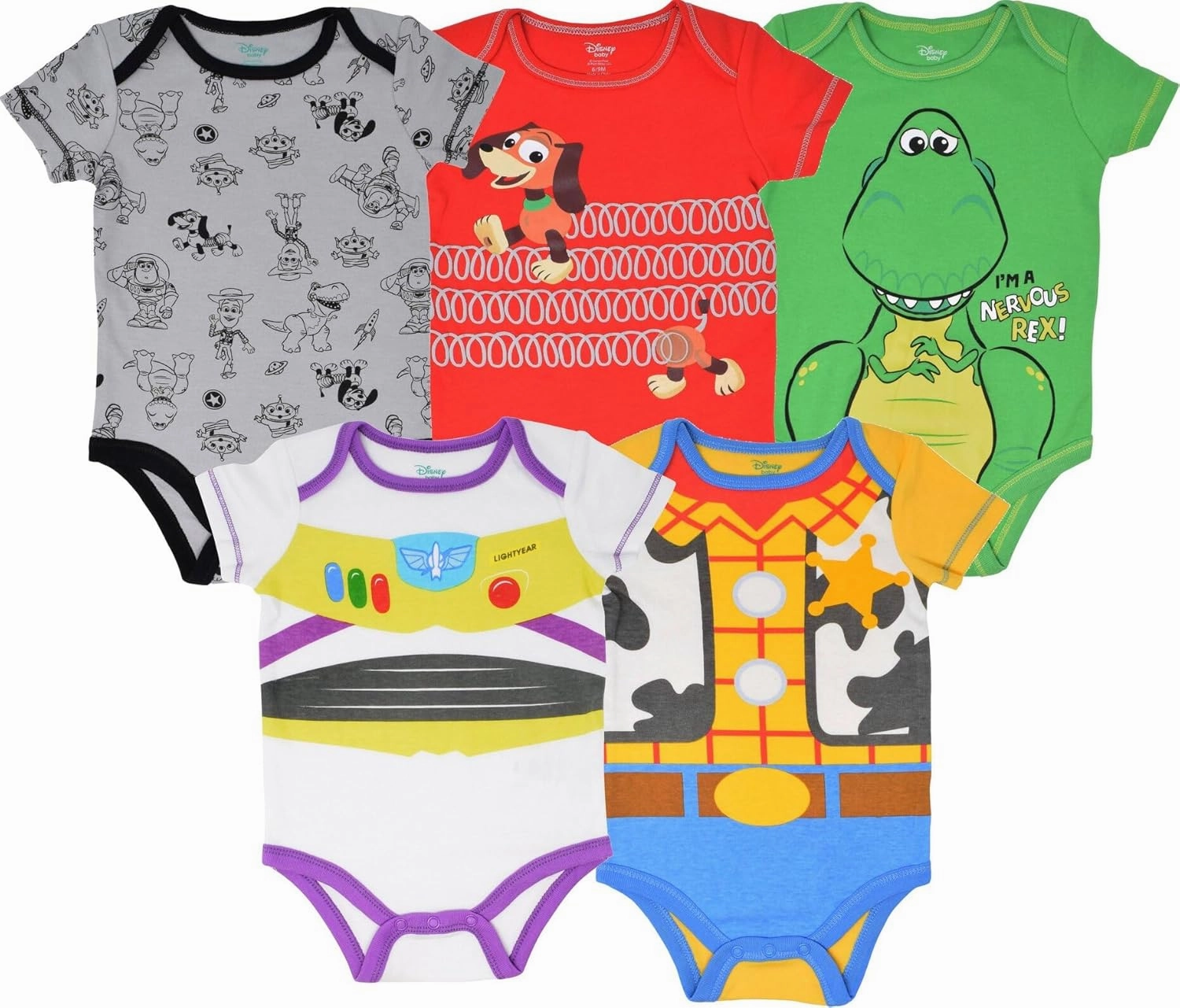 Disney Mickey Mouse Lion King Winnie the Pooh Pixar Toy Story Finding Nemo Baby 5 Pack Bodysuits Newborn to Infant