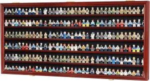 DisplayGifts Toy Minifigures Miniatures Display Case Frame Wall Cabinet Stand 200 Toys Dust Protection, Shelves alos Compatible with 1:64 Scale hot Wheels - Mahogany Finish