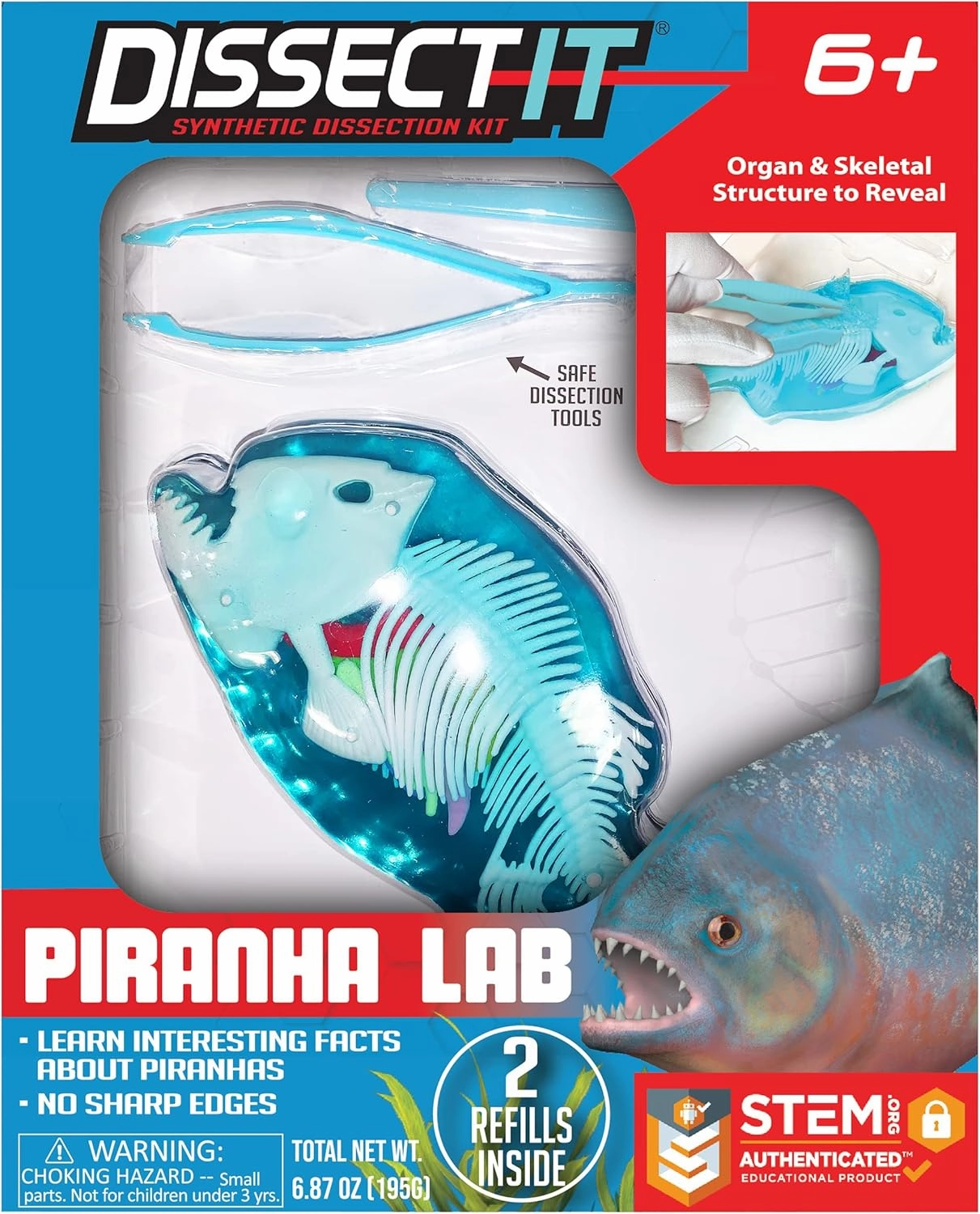 Dissect-It Simulated Synthetic Lab Dissection Toy, STEM Projects for Kids Ages 6 , Animal Science, Biology, Anatomy Home Learning Kit, Great for Young Scientists! - Piranha