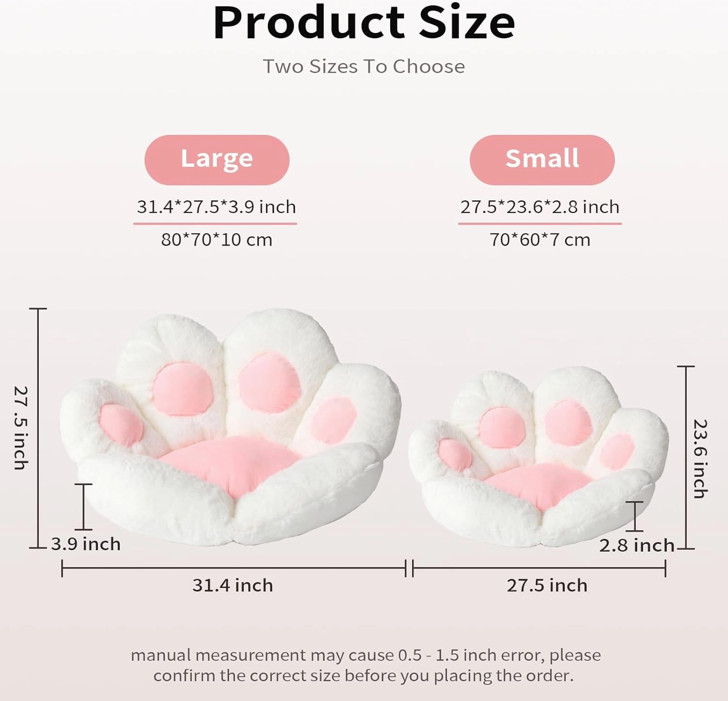 Ditucu Cat Paw Cushion Kawaii Chair Cushions 27.5 x 23.6 inch Cute Stuff Seat Pad Comfy Lazy Sofa Office Floor Pillow for Gaming Chairs Room Decor White