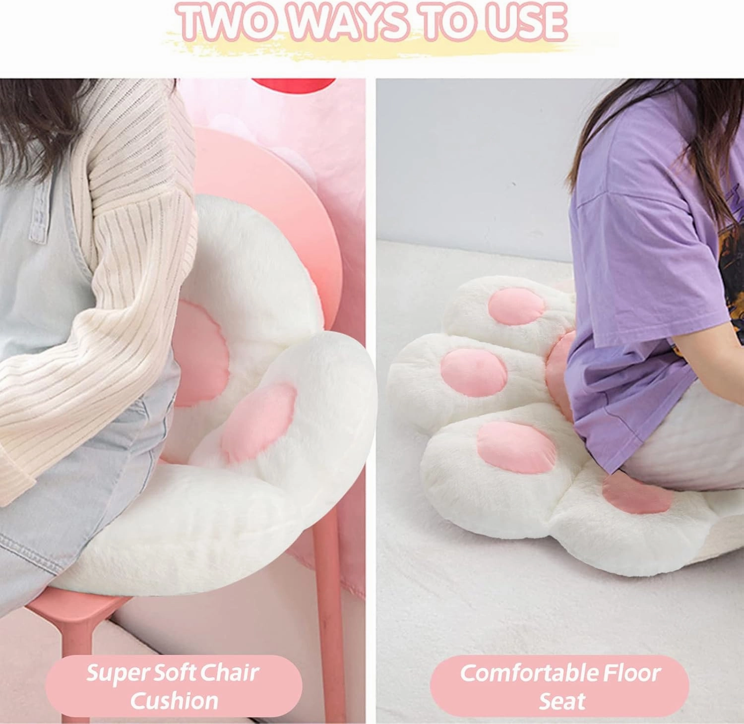 Ditucu Cat Paw Cushion Kawaii Chair Cushions 27.5 x 23.6 inch Cute Stuff Seat Pad Comfy Lazy Sofa Office Floor Pillow for Gaming Chairs Room Decor White