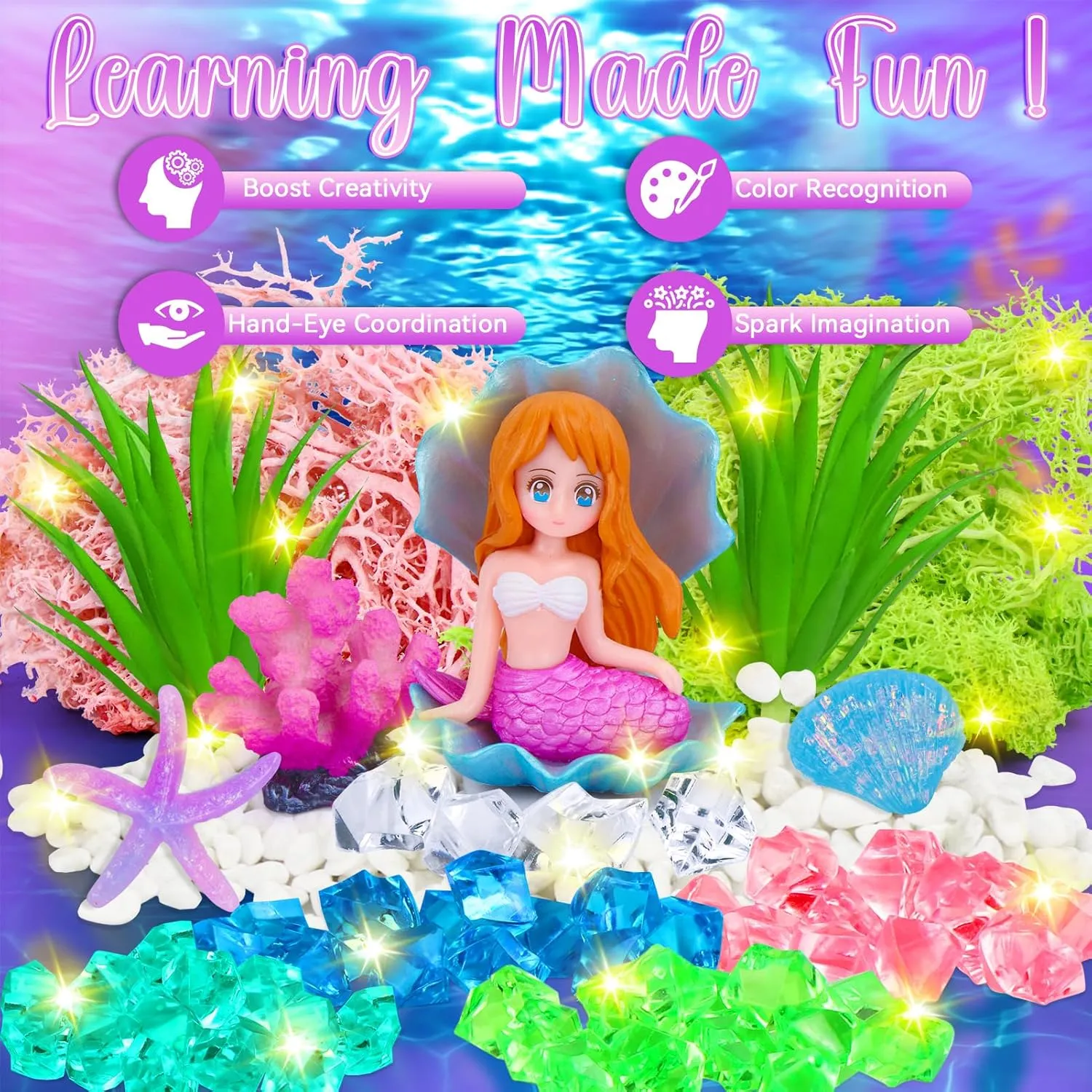 DIY Light-Up Mermaid Terrarium Kit for Kids, 3 Light Modes Mermaid Toys & Activities Kits Presents, Arts & Crafts Mermaid Gifts for Girls Age 4 5 6 7 8-12 Years Old, Birthday Gift, Bedroom Decor
