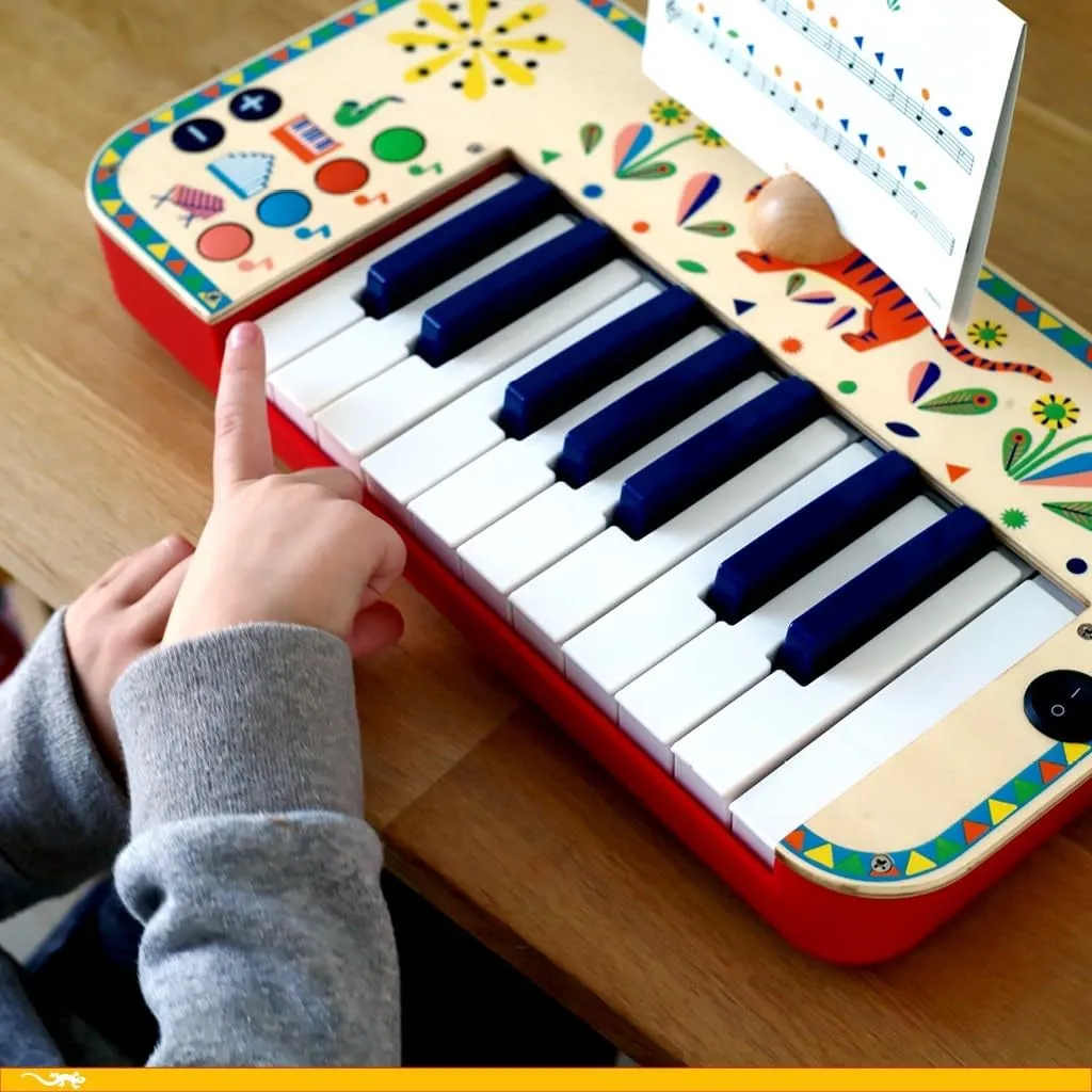DJECO Animambo Electric Piano 18 Keys - Safe Music Instrument for Kids, Cute Toddler Piano, Educational Musical Toy Keyboard for Creativity, Imagination & Rythym - Toys for 3  Years Girls & Boys