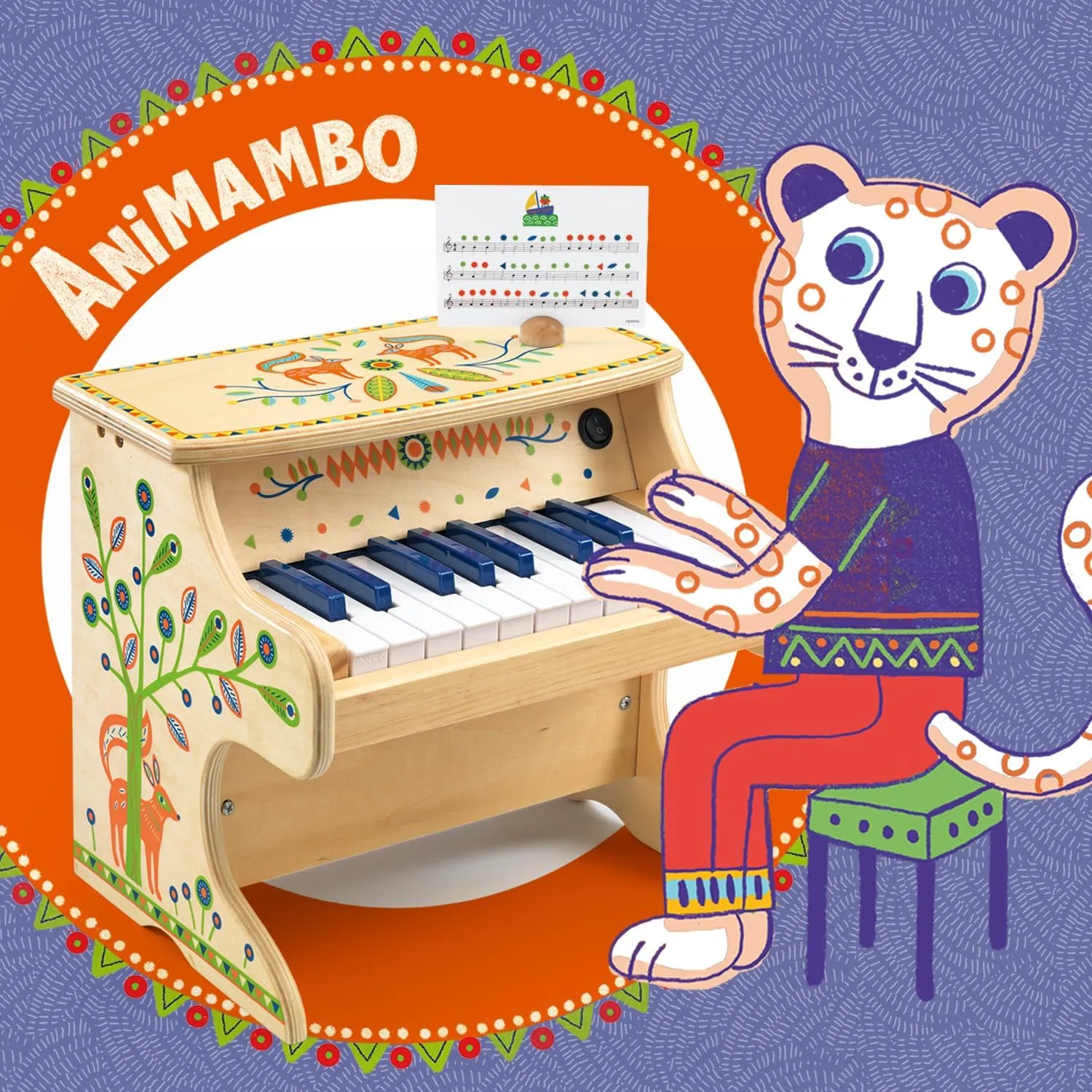 DJECO Animambo Electric Piano 18 Keys - Safe Music Instrument for Kids, Cute Toddler Piano, Educational Musical Toy Keyboard for Creativity, Imagination & Rythym - Toys for 3  Years Girls & Boys