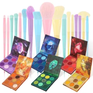 Docolor 17Pcs Colourful Makeup Brushes Set   54Colors Gemstone Eeyshadow Palette Ultra Pigmented Matte Shimmer Metallic Natural Blendable Cream Powder Long Lasting Waterproof Make Up Eye Shadow