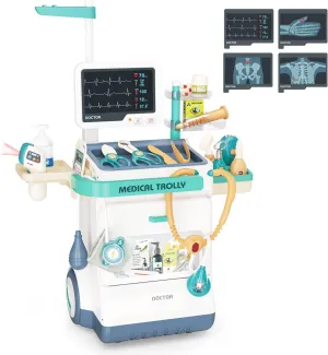 Doctor Kit for Kids 26 Accessories Pretend Medical Station Set for Boys & Girls Mobile Cart with Stethoscope and Medical Toy Accessories for Ages 3 and Up Children Role Play Educational Toys
