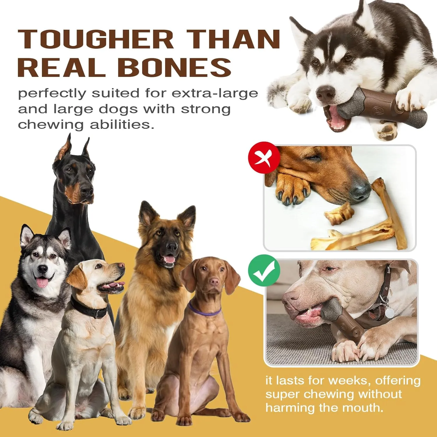Dog Chew Indestructible Toy for Large Aggressive Chewers Extra-Large Breed Dogs Tough Enduring Boredom Stimulating Squeak Toys Interactive Teeth Indoor/Outdoor