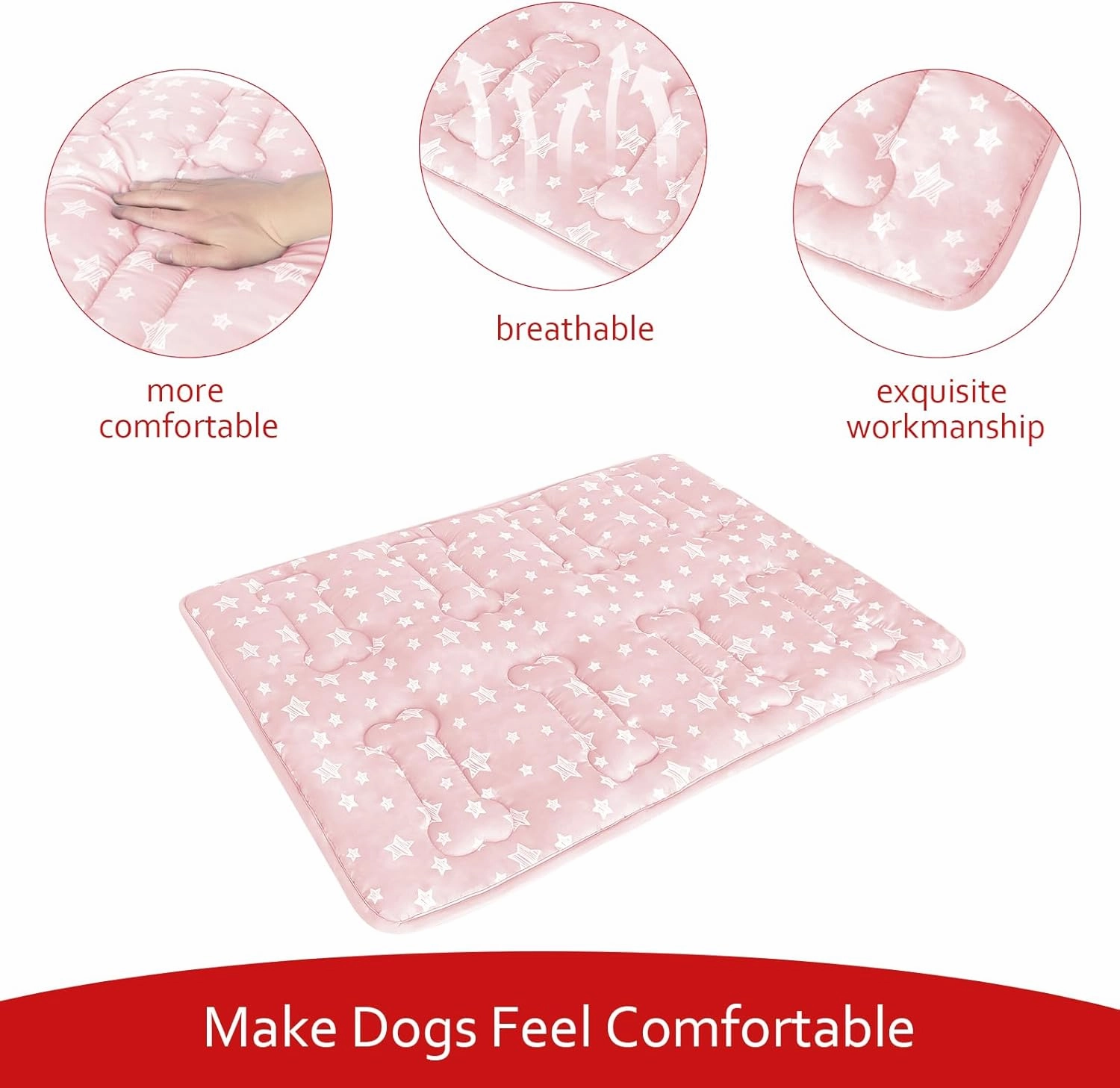 Dog Crate Mat, Soft Dog Bed Mat with Cute Prints, Personalized Dog Crate Pad, Anti-Slip Bottom, Machine Washable Kennel Pad, Pink (42" X 28")