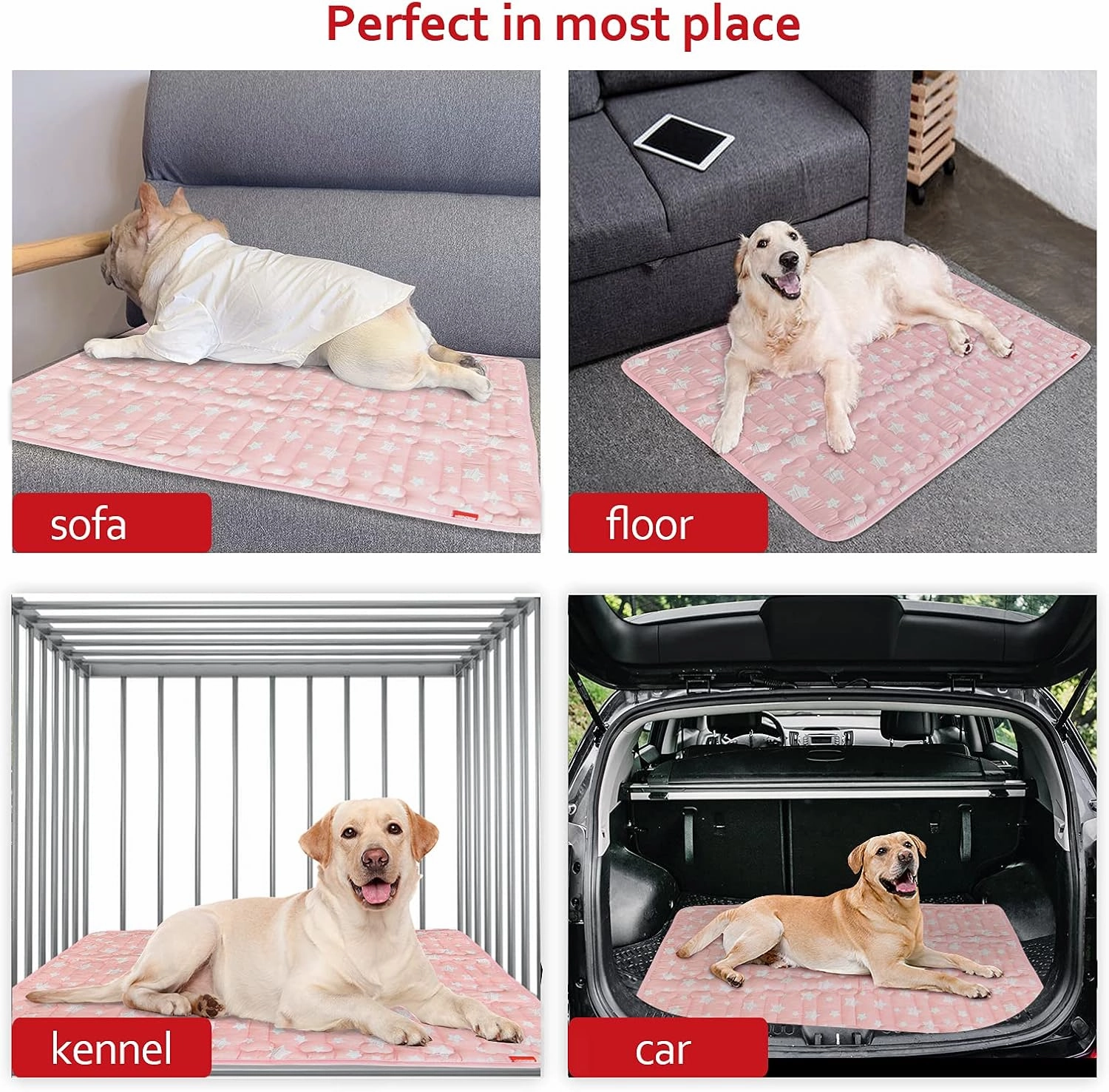 Dog Crate Mat, Soft Dog Bed Mat with Cute Prints, Personalized Dog Crate Pad, Anti-Slip Bottom, Machine Washable Kennel Pad, Pink (42" X 28")