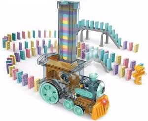 Domino Spray Train Toy Kids Games Upgrade 80Pcs with Arch Bridges Automatic Dominoes Building Set Rally STEM Montessori Stacking Toys for 3  Year Old Toys Gifts for Birthday Christmas Halloween