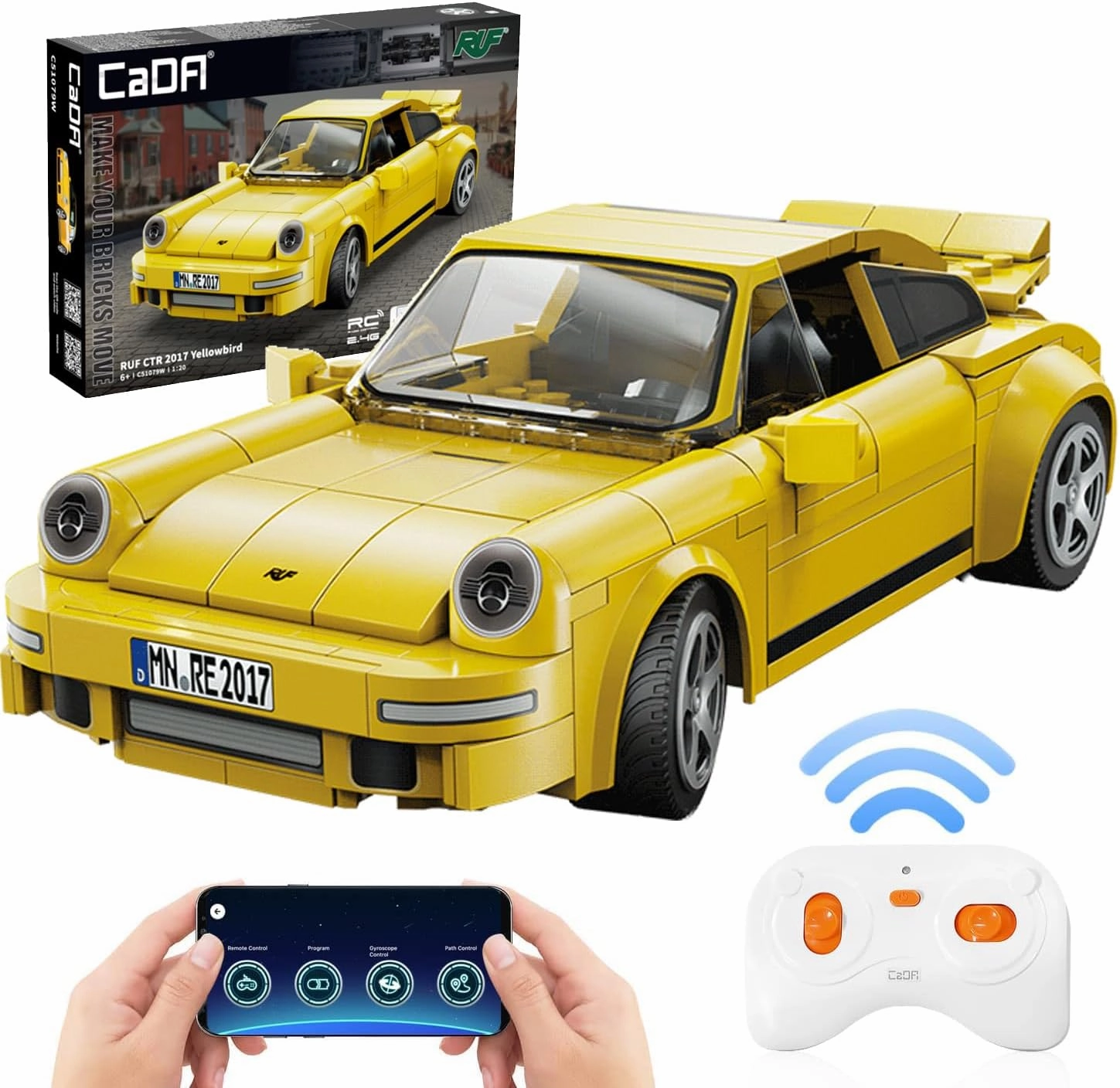 dOMOb RUF CTR 2017 Yellowbird RC Car Building Kit – Bricks Toys Age Kids & Adults – 1:20 Model Build Set – 2.4GHz Remote Control – 222 pcs Blocks – STEM for Boys & Girls