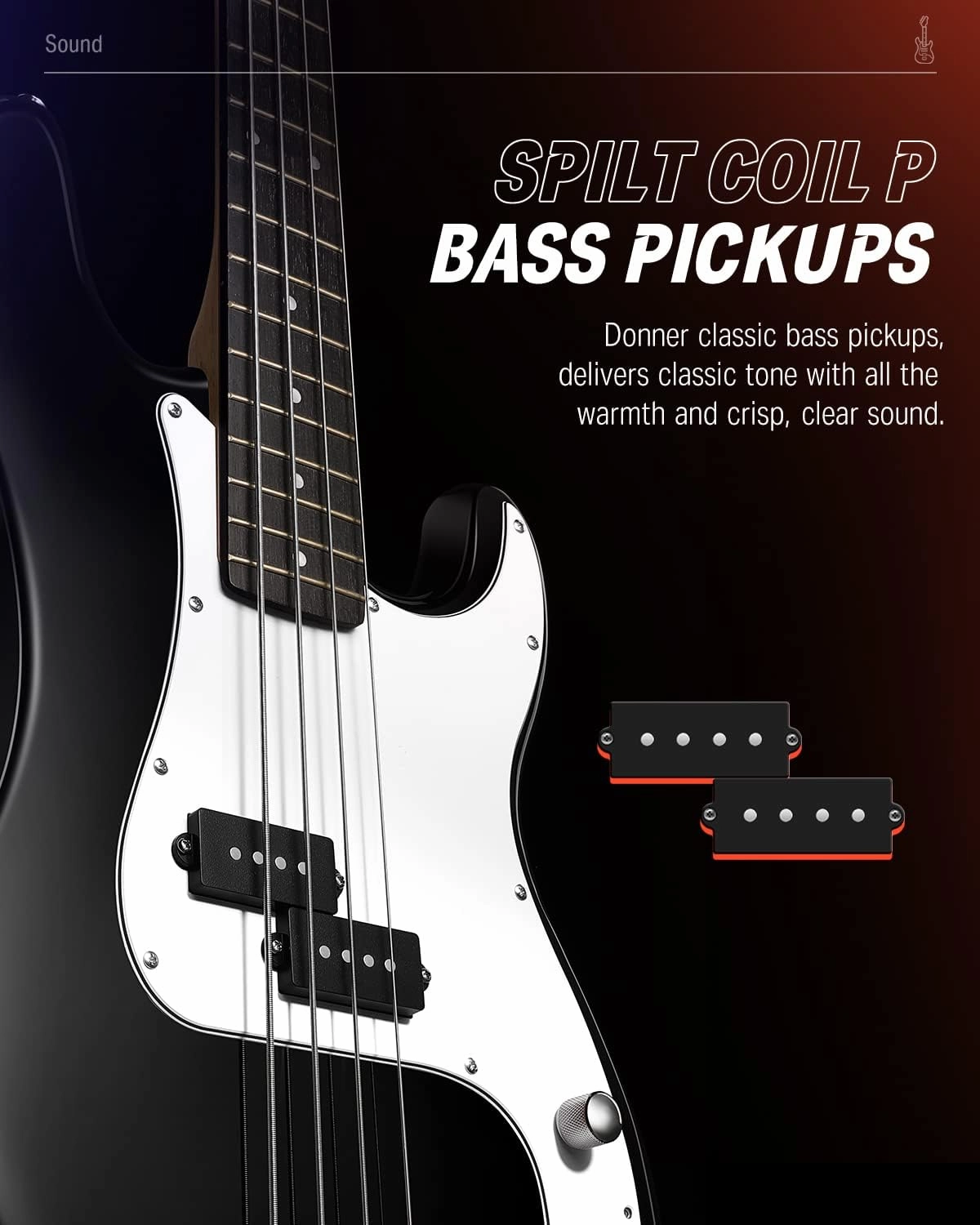 Donner Electric Bass Guitar 4 Strings Full-Size Standard Bass PB-Style Beginner Kit Black for Starter with Free Online Lesson Gig Bag Guitar Strap and Guitar Cable, DPB-510D