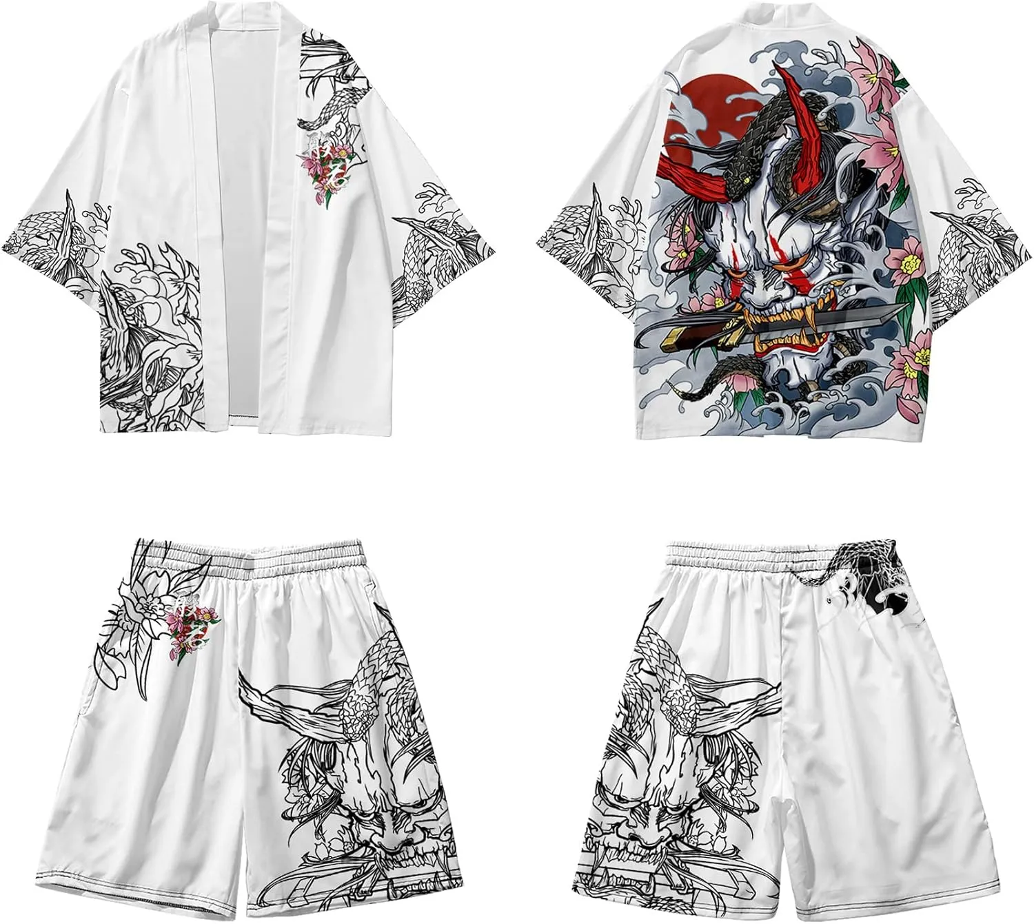 DOSLAVIDA Men's Japanese Style Kimono Set Lightweight Open Front Cardigan Suits Stylish Two Piece Summer Beach Outfits