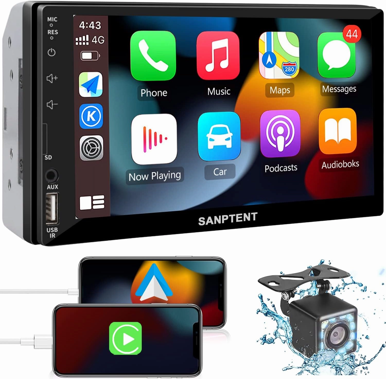 Double Din Car Stereo Radio Audio Receiver Compatible with Apple Carplay, Android Auto, Mirror Link, 7 Inch Full Touchscreen Car Stereo, Backup Camera, Bluetooth, USB/TF/AUX Port, A/V Input, FM