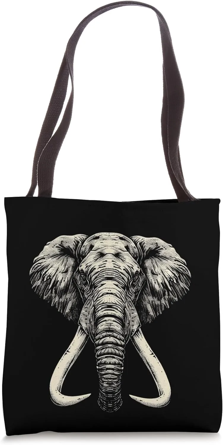 Drawing Elephant Tattoo With Tusk Funny Graphic Tees Tote Bag