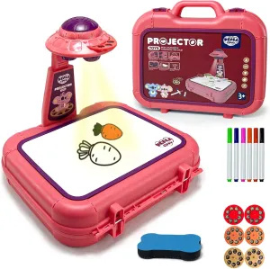 Drawing Projector Table for Kids, Handbag Design Painting Drawing Table LED Projector Childrens Toy Educational Early Learning Projection Drawing Table Sketch Doodle Board for Kids Boys Girls (Pink)
