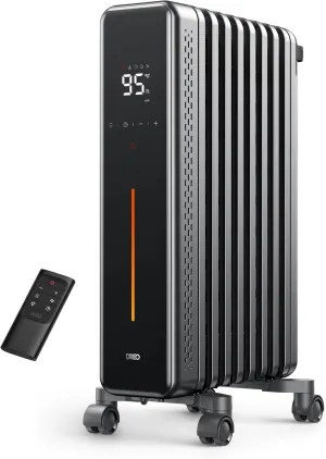 Dreo Radiator Heater, 8 Safety Protection Oil Filled Radiator Heater for Indoor Use, 1500W Electric Heaters for Large Room, 8 Fins, with Remote, 4 Modes, Digital Thermostat, 24H Timer, Quiet