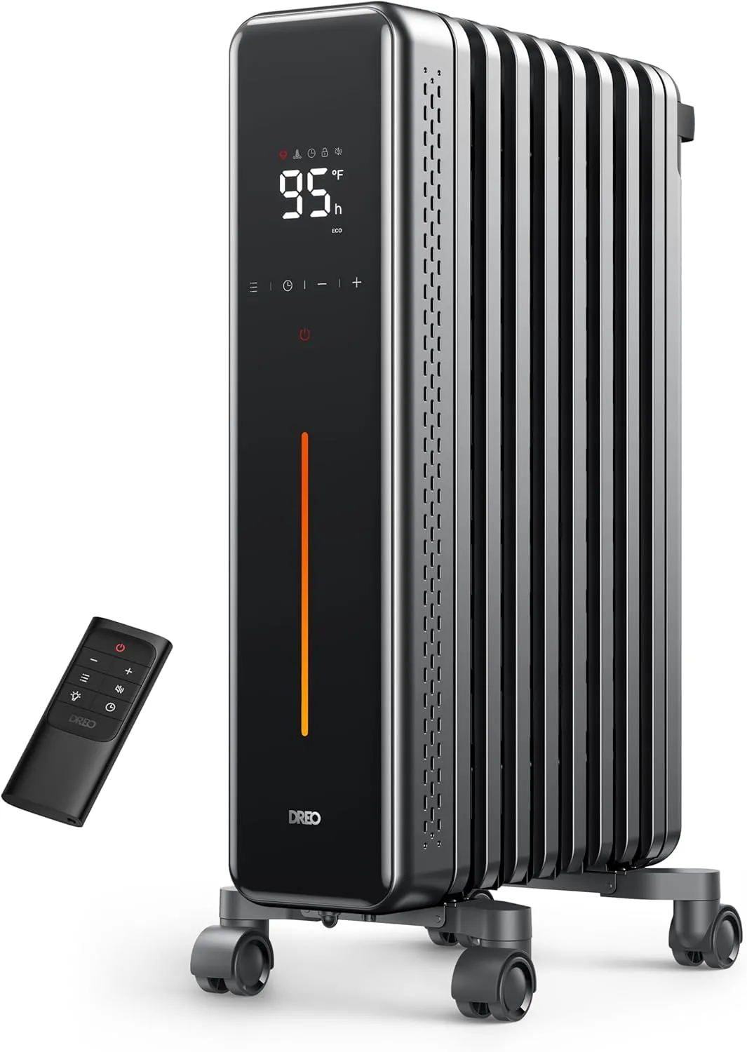 Dreo Radiator Heater, 8 Safety Protection Oil Filled Radiator Heater for Indoor Use, 1500W Electric Heaters for Large Room, 8 Fins, with Remote, 4 Modes, Digital Thermostat, 24H Timer, Quiet