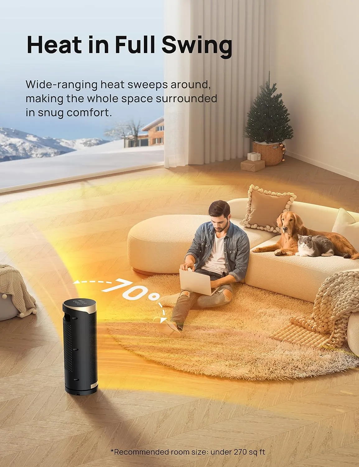 Dreo Space Heater, 1500W PTC Ceramic Heaters for Indoor Use with Remote, 70° Oscillation, 1-12H Timer, Electric Heaters with Thermostat, Fast and Safe Portable Heater for Office, Bedroom, Large Room