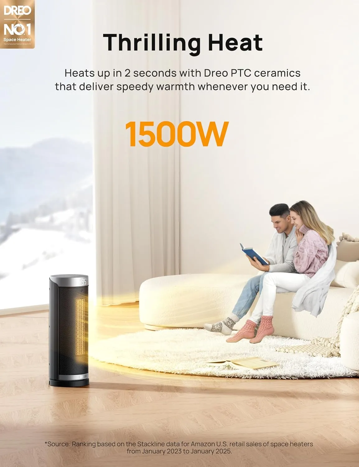 Dreo Space Heater, 1500W PTC Ceramic Heaters for Indoor Use with Remote, 70° Oscillation, 1-12H Timer, Electric Heaters with Thermostat, Fast and Safe Portable Heater for Office, Bedroom, Large Room
