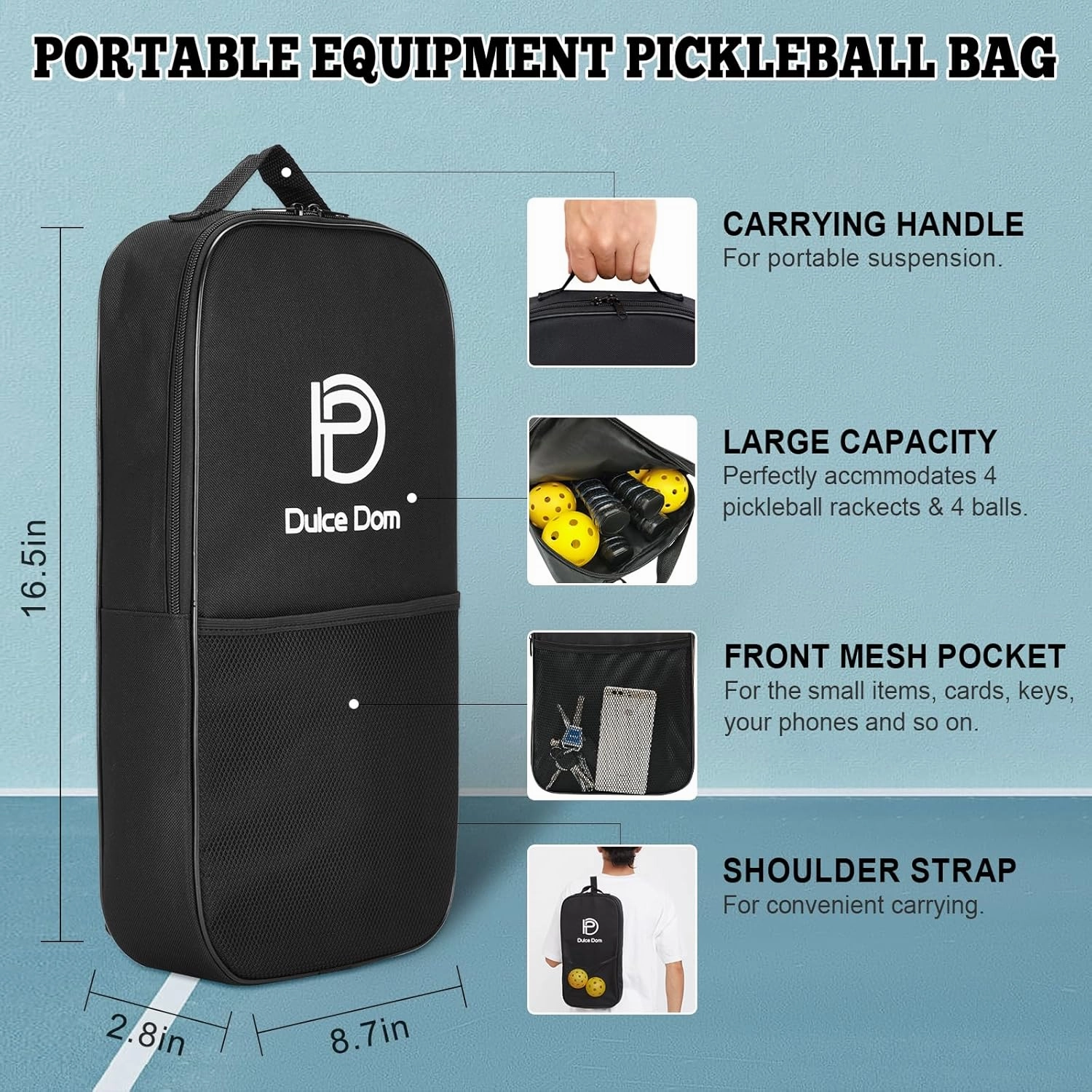 DULCE DOM Pickleball Paddles Set of 2/4 - USAPA Approved, Fiberglass Surface Pickleball Racket with 4 Indoor Outdoor Pickleball Balls and Pickleball Bag, Ideal Training Equipment Gift for Men & Women