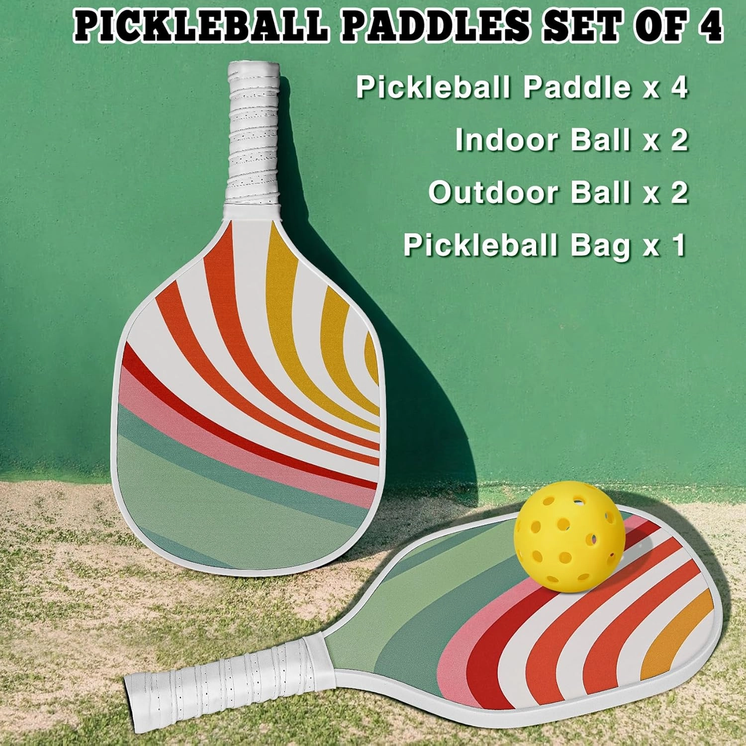 DULCE DOM Pickleball Paddles Set of 2/4 - USAPA Approved, Fiberglass Surface Pickleball Racket with 4 Indoor Outdoor Pickleball Balls and Pickleball Bag, Ideal Training Equipment Gift for Men & Women