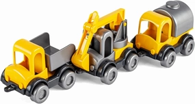 Dump 60021 Kid Cars Construction Site Set, 3 Yellow Vehicles with Tipper, Crane and Potion Truck, Sturdy Steel Axles, from 12 Months, Ideal as a Gift for Creative Play, Standard