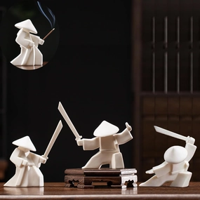 EAEMDY Samurai Figure Figurine Japanese Warrior Statue Decor for Table Room, Incense Holder for Stick Burner Incense Stick Holder, Kongfu Tea Pet Decoration (3. White A B C)