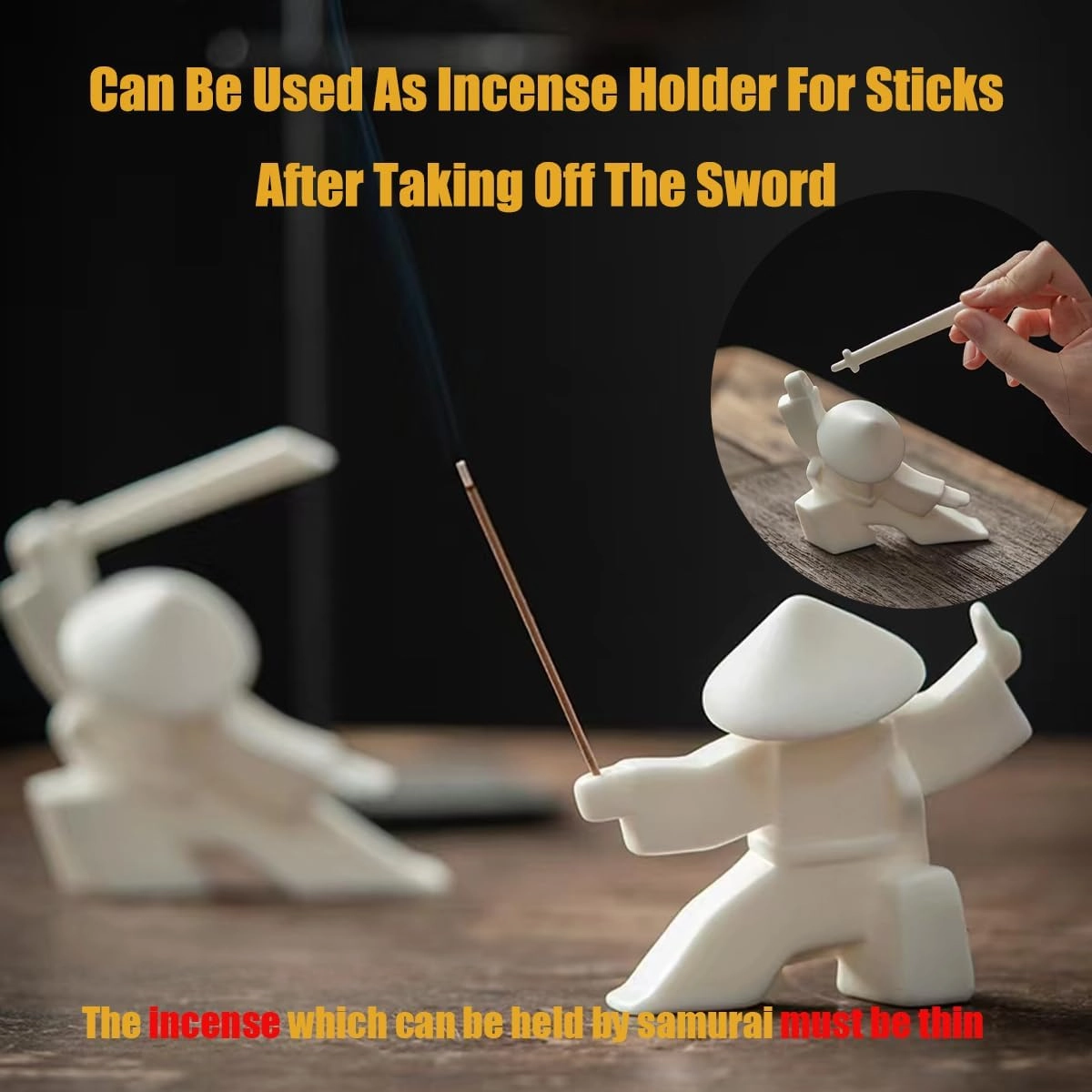 EAEMDY Samurai Figure Figurine Japanese Warrior Statue Decor for Table Room, Incense Holder for Stick Burner Incense Stick Holder, Kongfu Tea Pet Decoration (3. White A B C)